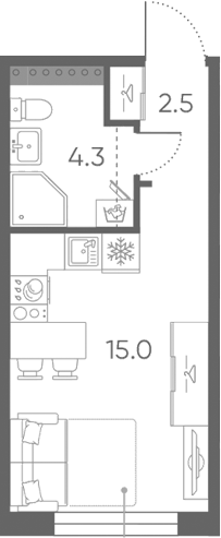Планировка: Студия · 21,8 м²