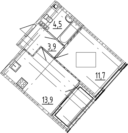 Планировка: 1 комната · 35,8 м²