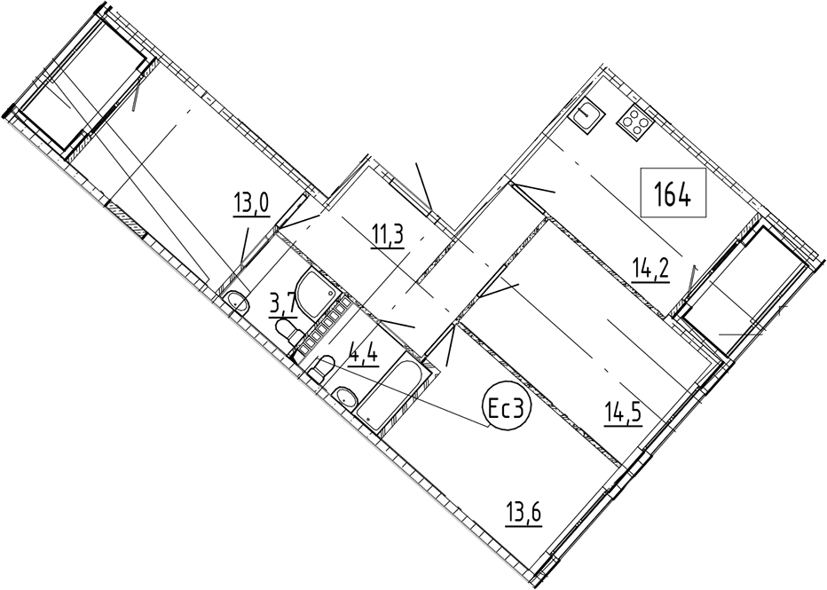 Планировка: 3 комнаты · 78,1 м²