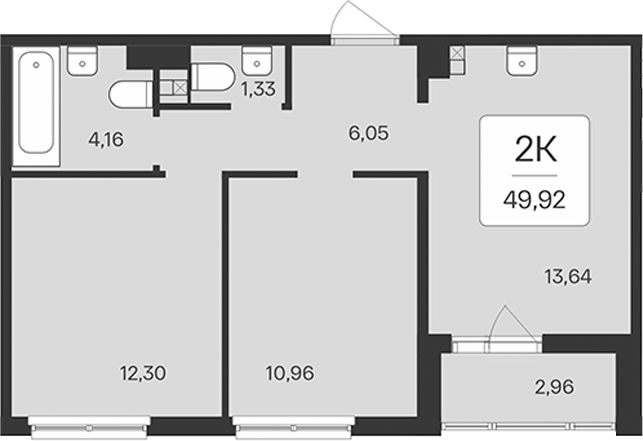 Планировка: 2 комнаты · 49,92 м²