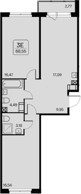 Планировка: 3Е-к.кв · 68,55 м²