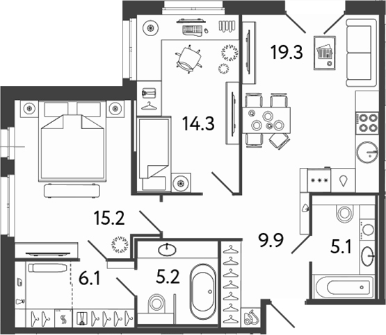 Планировка: 3Е-к.кв · 75,1 м²