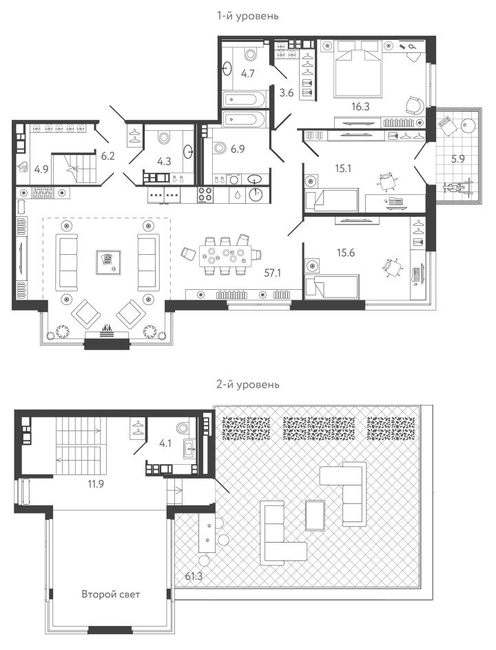 Планировка: 4Е-к.кв · 174,99 м²