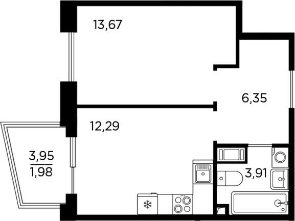 Планировка: 1 комната · 38,2 м²