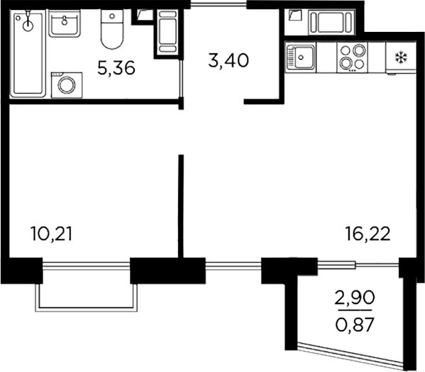 Планировка: 2Е-к.кв · 36,06 м²