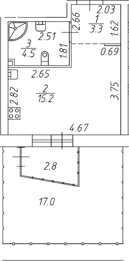Планировка: Студия · 28,9 м²