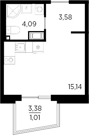 Планировка: Студия · 23,82 м²