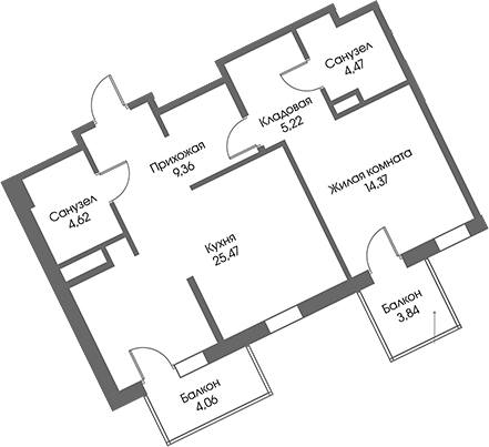 Планировка: 1 комната · 65,88 м²