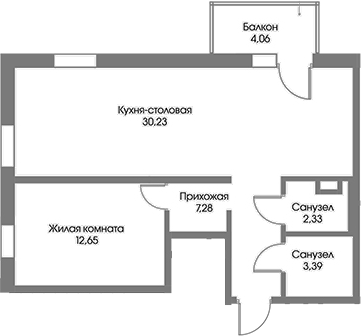 Планировка: 2Е-к.кв · 57,1 м²