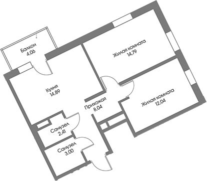 Планировка: 2 комнаты · 56,39 м²
