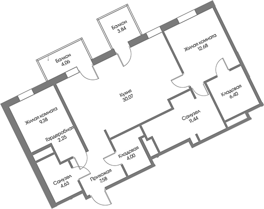 Планировка: 2 комнаты · 90,8 м²