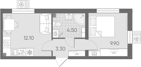 Планировка: 1 комната · 29,8 м²