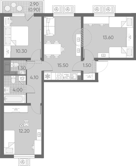 Планировка: 4Е-к.кв · 63,4 м²