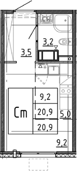 Планировка: Студия · 20,9 м²