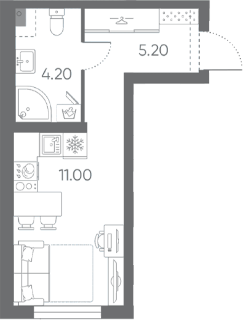 Планировка: Студия · 20,4 м²