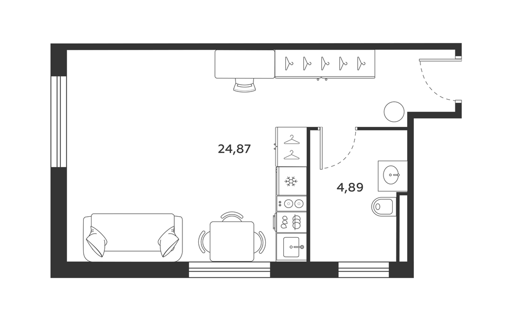 Планировка: Студия · 29,77 м²