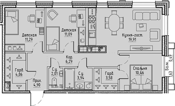 Планировка: 4Е-к.кв · 78,82 м²