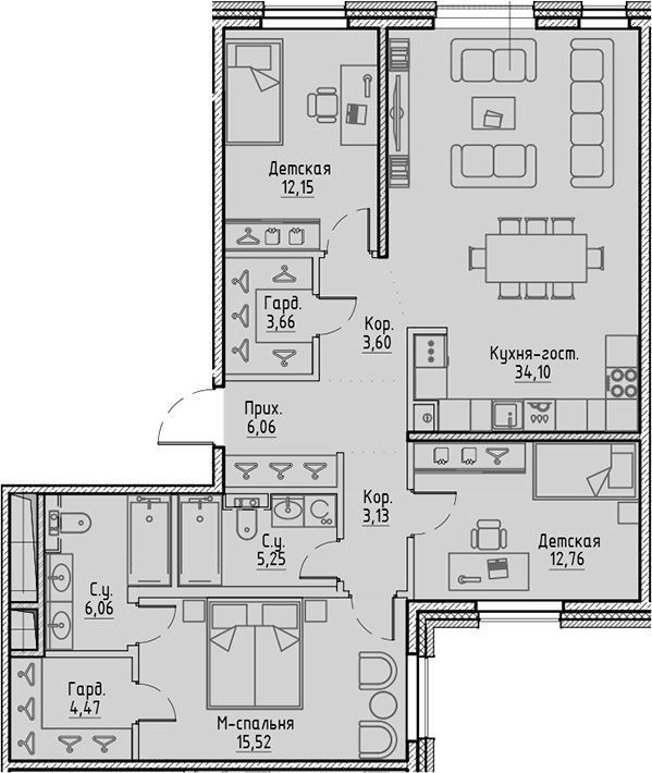 Планировка: 4Е-к.кв · 106,76 м²