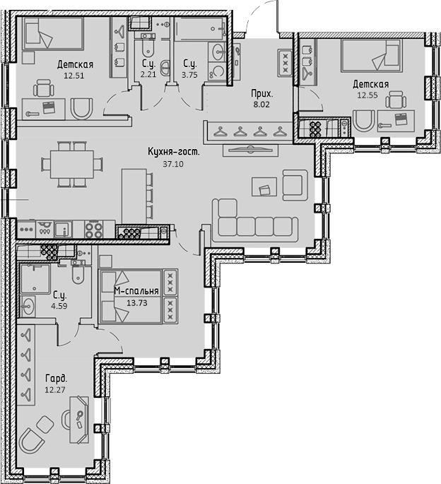Планировка: 5Е-к.кв · 108,34 м²