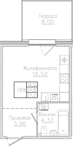 Планировка: Студия · 27,25 м²