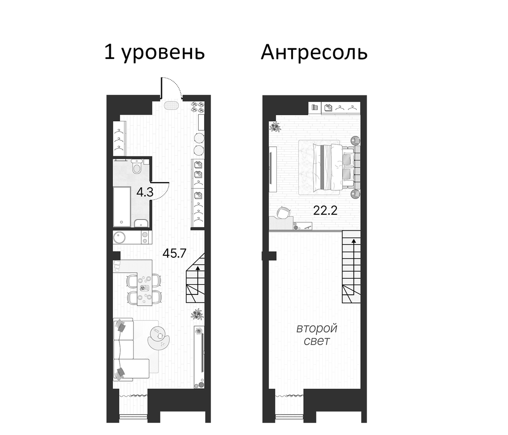 Планировка: 2Е-к.кв · 72,2 м²