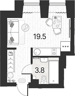 Планировка: Студия · 23,3 м²
