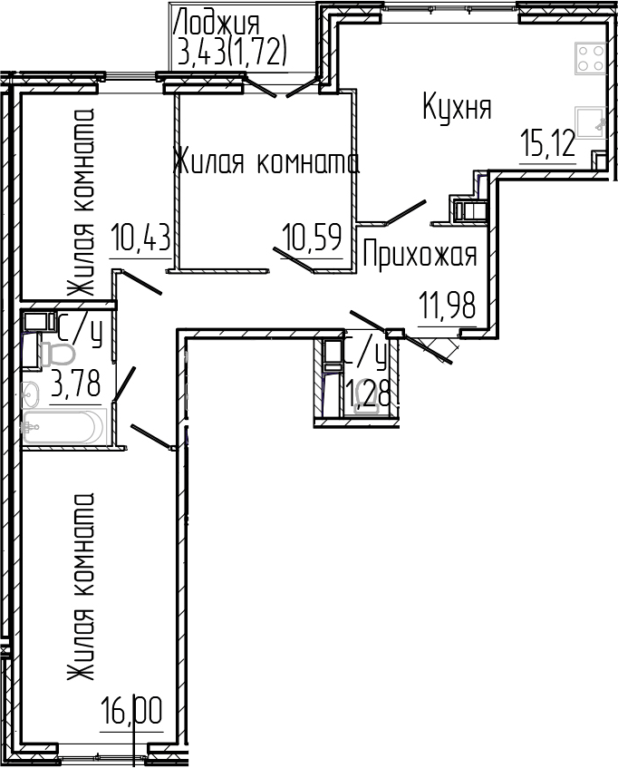 Планировка: 4Е-к.кв · 70,9 м²