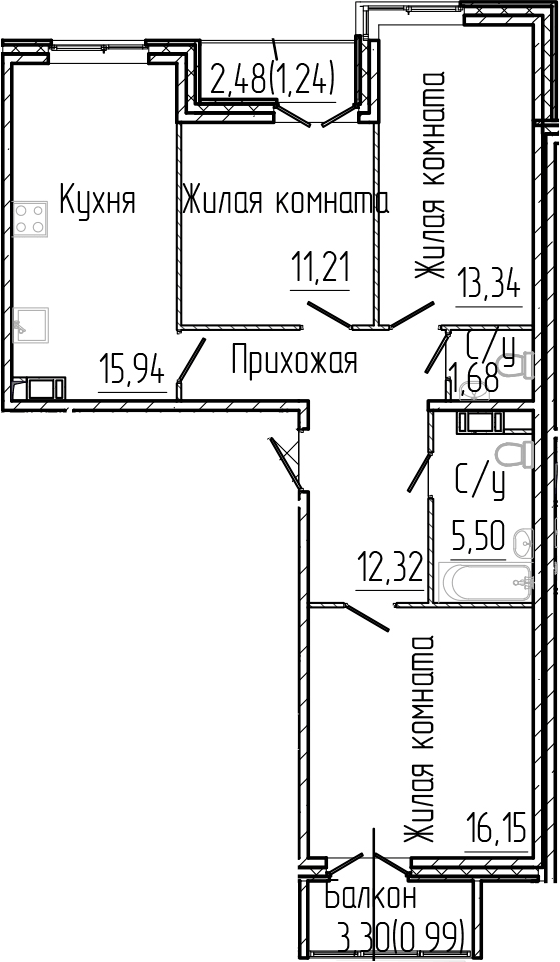 Планировка: 4Е-к.кв · 78,37 м²