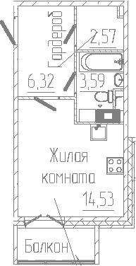 Планировка: Студия · 27,94 м²