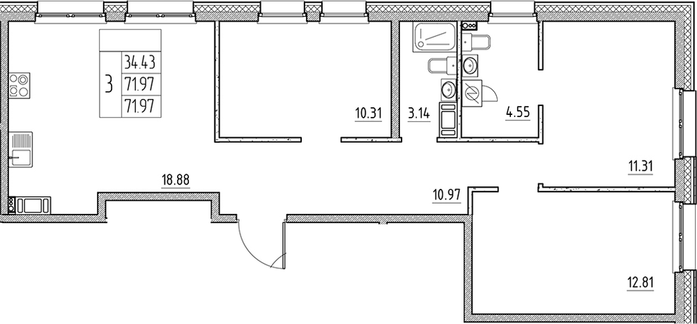 Планировка: 4Е-к.кв · 71,97 м²