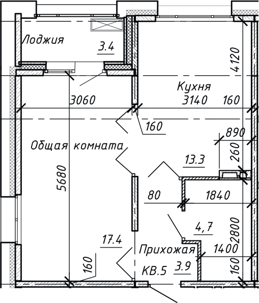 Планировка: 1 комната · 42,7 м²