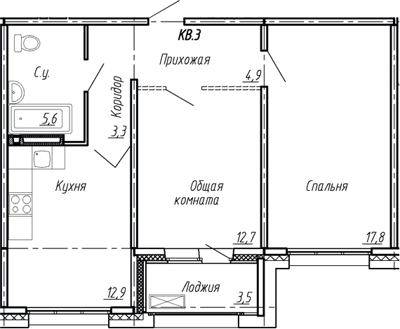 Планировка: 2 комнаты · 60,7 м²