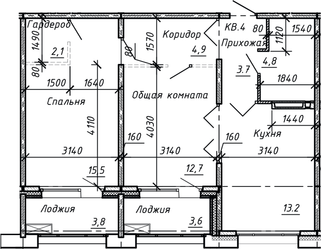 Планировка: 2 комнаты · 64,3 м²