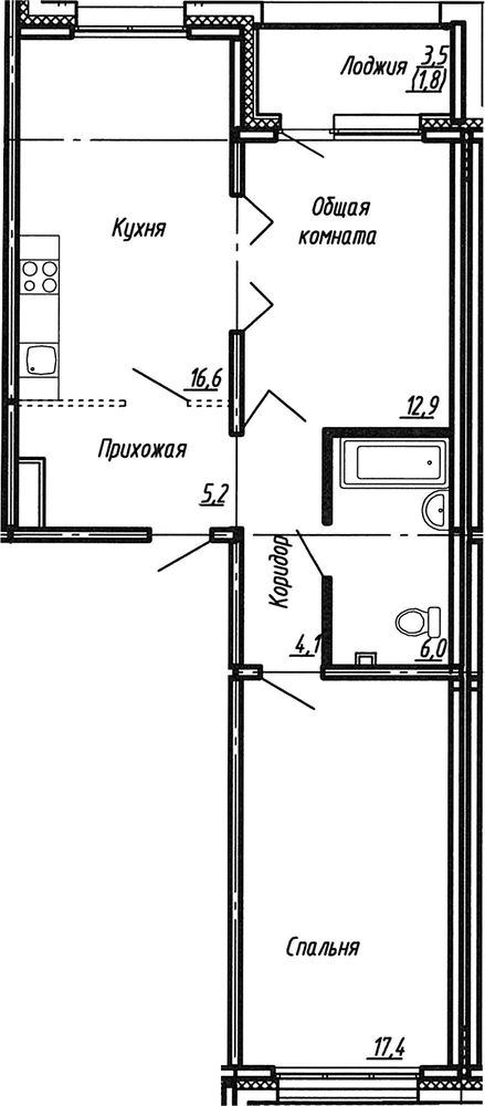 Планировка: 3Е-к.кв · 63,8 м²