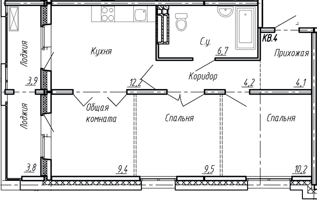 Планировка: 3 комнаты · 64 м²