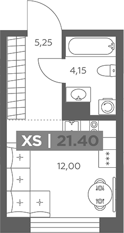 Планировка: Студия · 21,4 м²