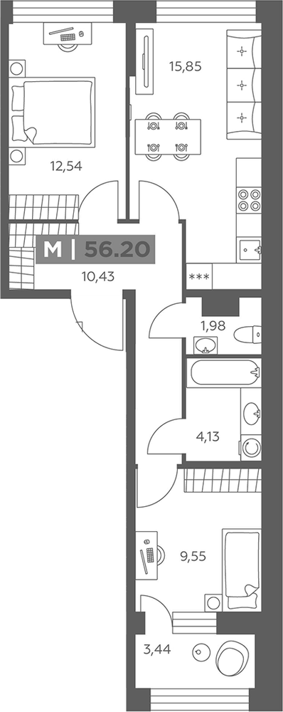 Планировка: 3Е-к.кв · 56,2 м²