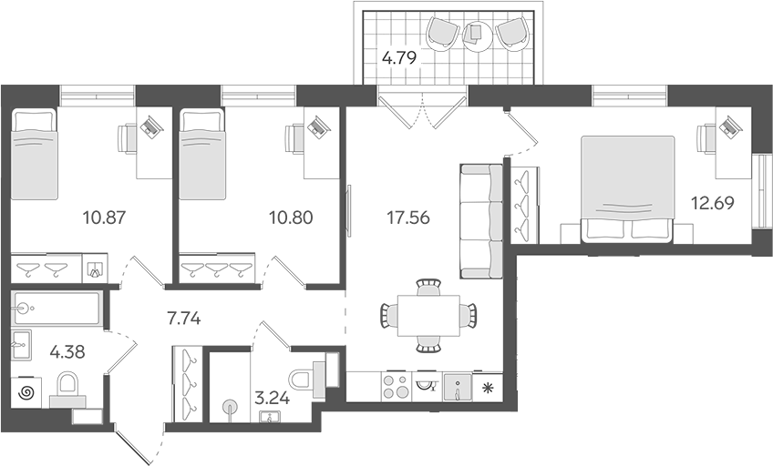 Планировка: 4Е-к.кв · 68,72 м²