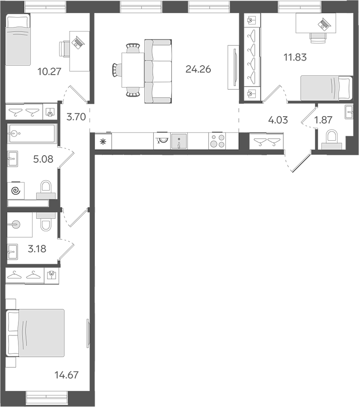 Планировка: 4Е-к.кв · 78,89 м²