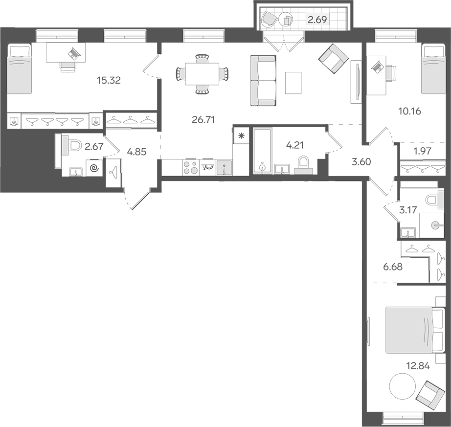Планировка: 4Е-к.кв · 92,99 м²