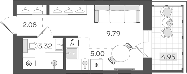 Планировка: Студия · 21,68 м²