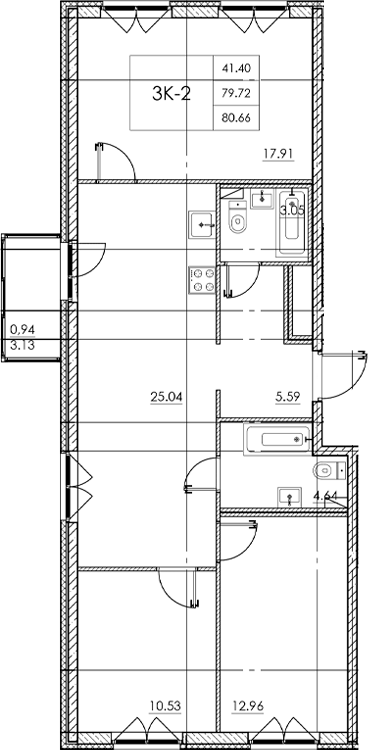 Планировка: 4Е-к.кв · 80,66 м²