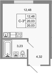 Планировка: Студия · 20,03 м²