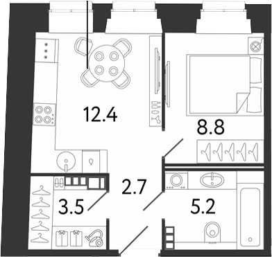 Планировка: 1 комната · 32,6 м²