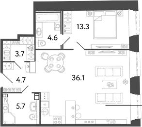 Планировка: 2Е-к.кв · 68,1 м²