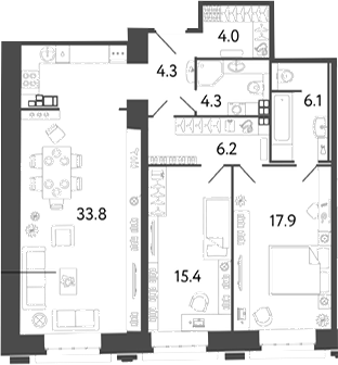 Планировка: 3Е-к.кв · 92 м²