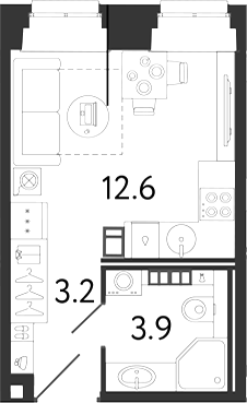 Планировка: Студия · 19,7 м²