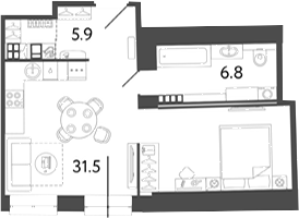 Планировка: Студия · 44,2 м²