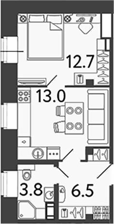 Планировка: 1 комната · 36 м²