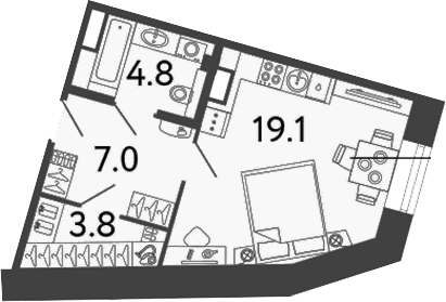 Планировка: Студия · 34,7 м²